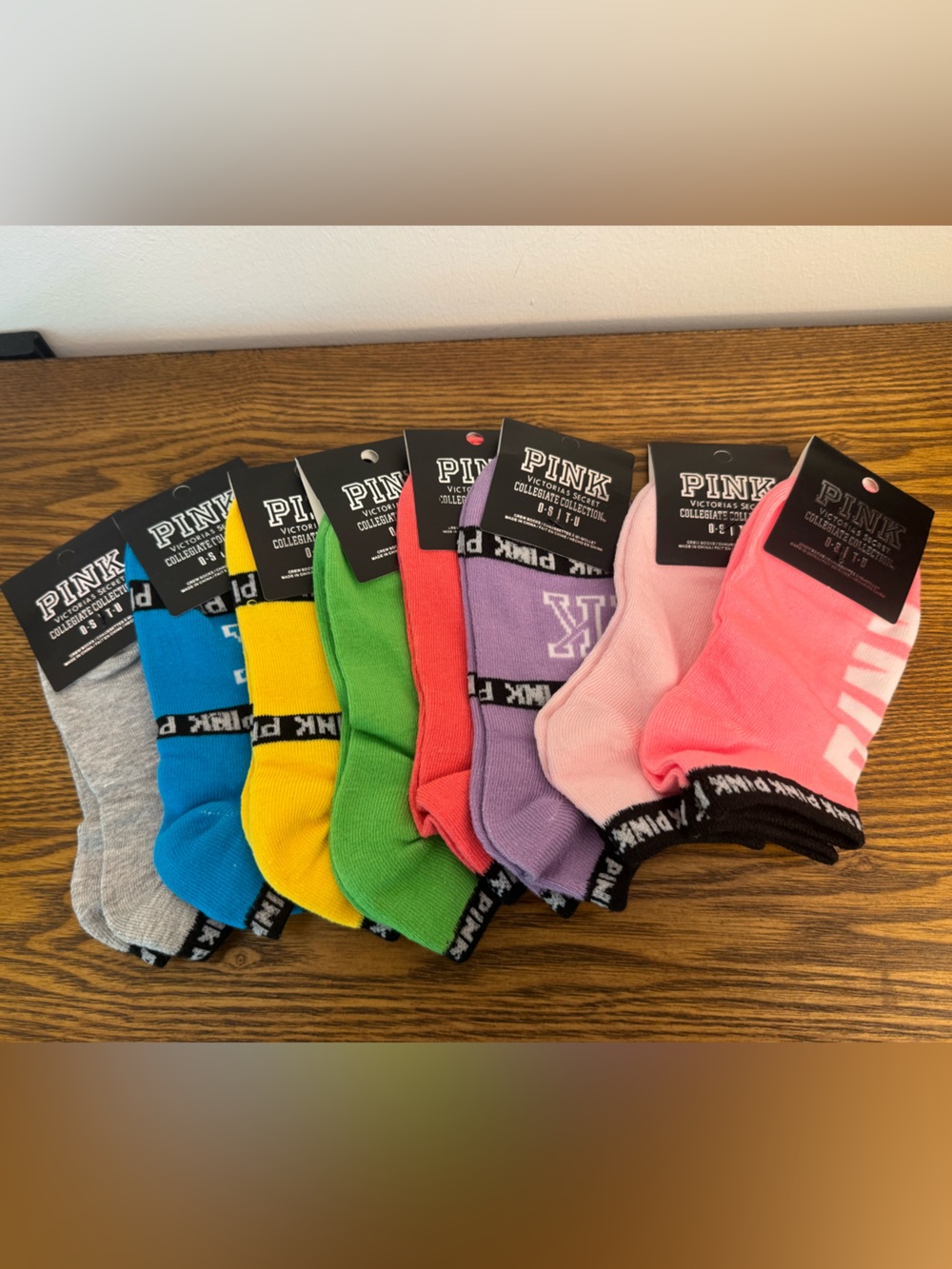 NWT Victoria's Secret PINK Socks Lot of 8 Gift Ready Neon Pastel
